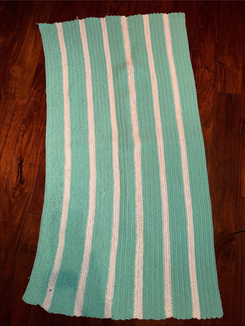Aqua and White Striped hand Crochet Throw Blanket - Cozy Home Accent a
